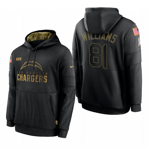Men's Los Angeles Chargers #81 Mike Williams Black 2020 Salute To Service Sideline Performance Pullover Hoodie