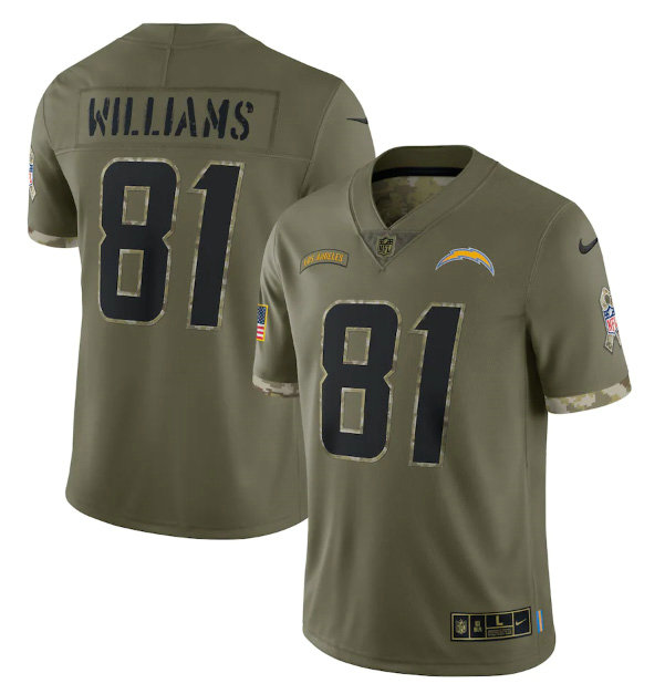 Men's Los Angeles Chargers #81 Mike Williams Olive 2022 Salute To Service Limited Stitched Jersey