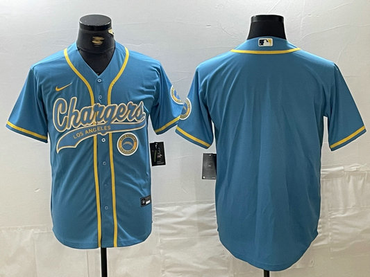 Men's Los Angeles Chargers Blue Cool Base Stitched Baseball Jersey