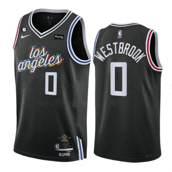 Men's Los Angeles Clippers #0 Russell Westbrook Black 2022 23 City Edition With NO.6 Patch Stitched Jersey