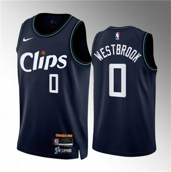 Men's Los Angeles Clippers #0 Russell Westbrook Navy 2023 24 City Edition Stitched Jersey