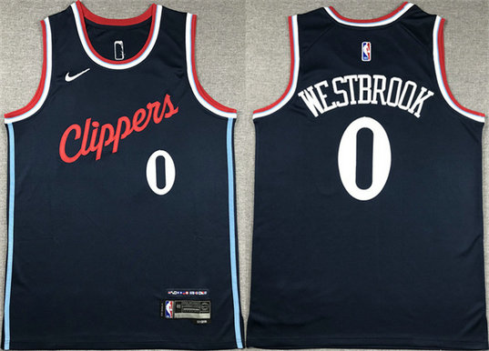 Men's Los Angeles Clippers #0 Russell Westbrook Navy Stitched Jersey