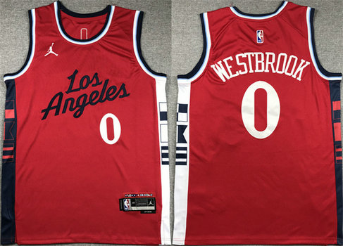 Men's Los Angeles Clippers #0 Russell Westbrook Red Stitched Jersey