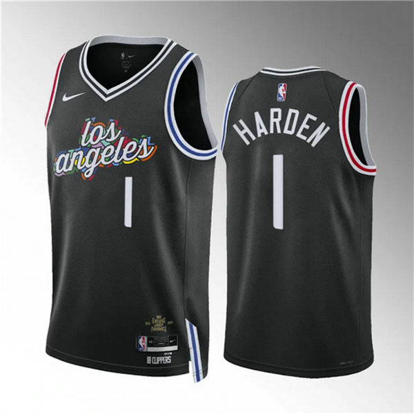 Men's Los Angeles Clippers #1 James Harden Black 2022 23 City Edition Stitched Jersey