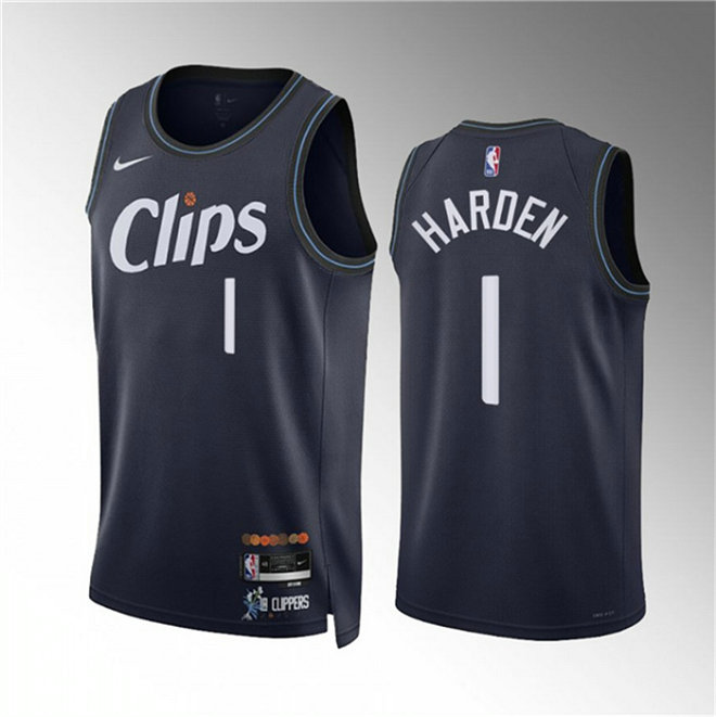 Men's Los Angeles Clippers #1 James Harden Navy 2023 24 City Edition Stitched Jersey