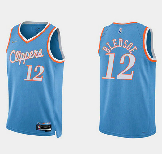 Men's Los Angeles Clippers #12 Eric Bledsoe 2021 22 Blue 75th Anniversary City Edition Stitched Basketball Jersey