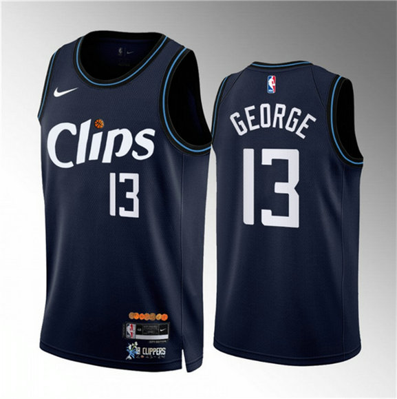 Men's Los Angeles Clippers #13 Paul George Navy 2023 24 City Edition Stitched Jersey