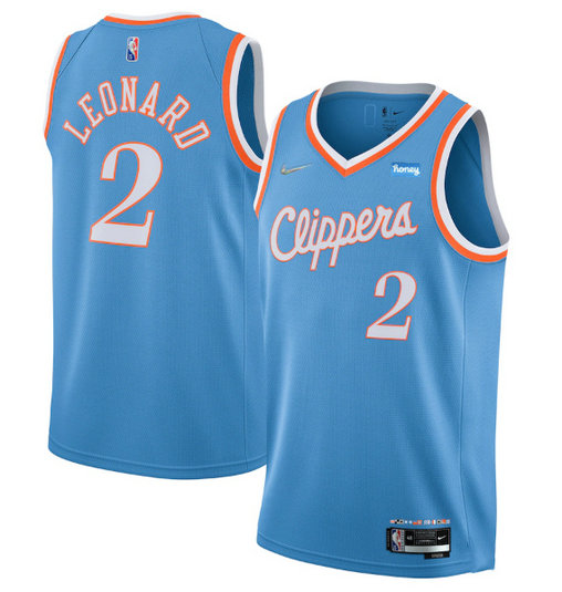 Men's Los Angeles Clippers #2 Kawhi Leonard 2021 22 City Edition Light Blue 75th Anniversary Stitched Basketball Jersey