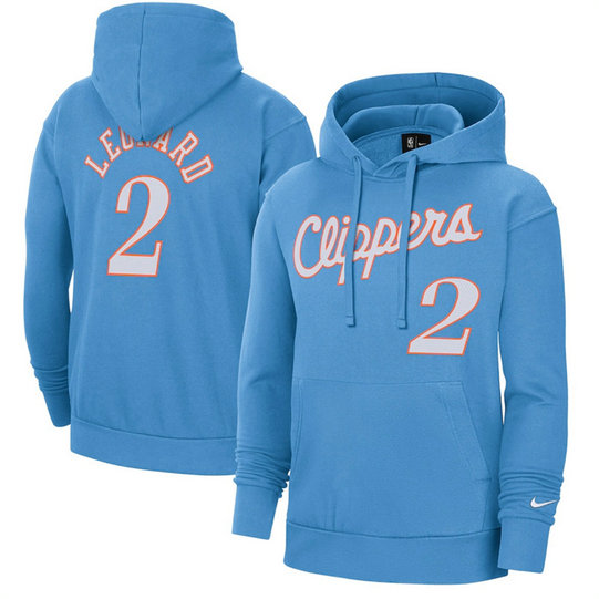 Men's Los Angeles Clippers #2 Kawhi Leonard Blue 2021 22 City Edition Name & Number Essential Pullover Hoodie