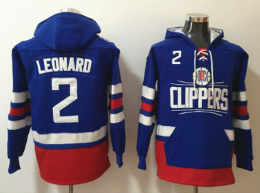 Men's Los Angeles Clippers #2 Kawhi Leonard Blue Lace-Up Pullover Hoodie