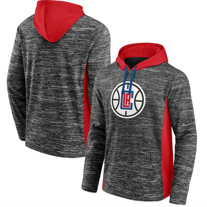 Men's Los Angeles Clippers Heathered Charcoal Red Instant Replay Color Block Pullover Hoodie
