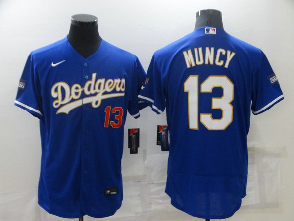 Men's Los Angeles Dodgers #13 Max Muncy Royal Blue Championship Flex Base Sttiched MLB Jersey