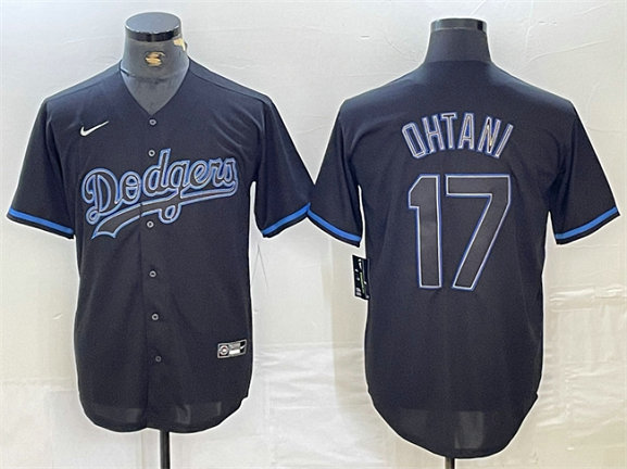 Men's Los Angeles Dodgers #17 Shohei Ohtani Black Cool Base Stitched Baseball Jersey 5