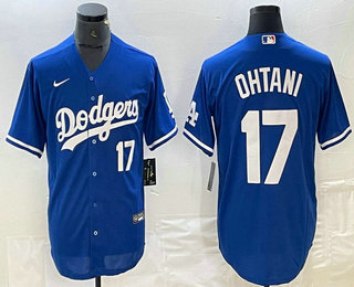 Men's Los Angeles Dodgers #17 Shohei Ohtani Number Blue Stitched Cool Base Nike Jersey