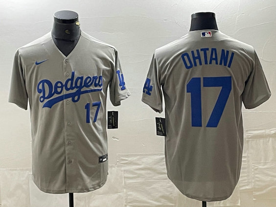 Men's Los Angeles Dodgers #17 Shohei Ohtani Number Grey Cool Base Stitched Jersey
