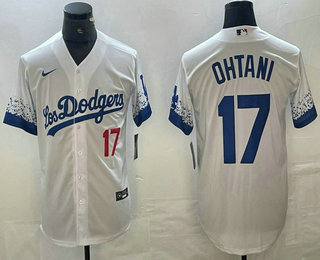 Men's Los Angeles Dodgers #17 Shohei Ohtani Number White 2021 City Connect Cool Base Stitched Jersey