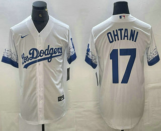 Men's Los Angeles Dodgers #17 Shohei Ohtani White 2021 City Connect Cool Base Stitched Jersey