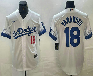 Men's Los Angeles Dodgers #18 Yoshinobu Yamamoto Number White 2021 City Connect Cool Base Stitched Jersey