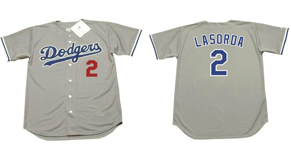 Men's Los Angeles Dodgers #2 Tommy Lasorda Grey Stitched MLB Jersey