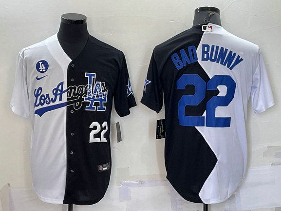 Men's Los Angeles Dodgers #22 Bad Bunny White Black Number 2022 Celebrity Softball Game Cool Base Jerseys