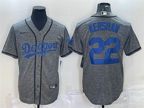 Men's Los Angeles Dodgers #22 Clayton Kershaw Grey Cool Base Stitched Jersey
