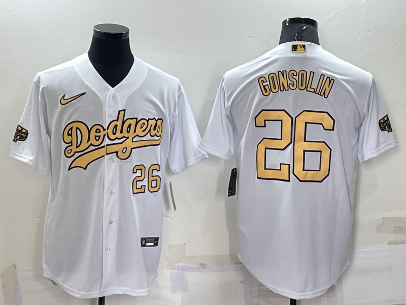 Men's Los Angeles Dodgers #26 Tony Gonsolin Number White 2022 All Star Stitched Cool Base Nike Jersey