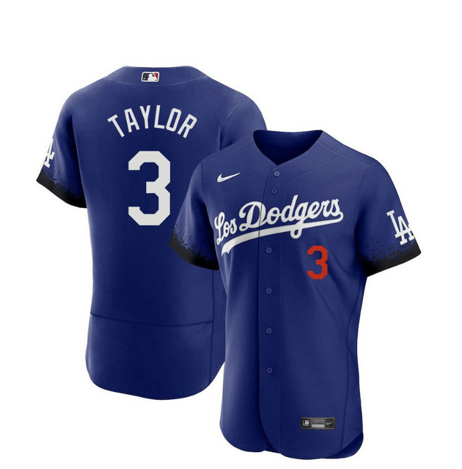Men's Los Angeles Dodgers #3 Chris Taylor Blue 2021 City Connect Flex Base Stitched Jersey