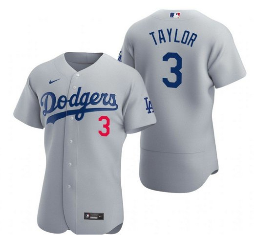 Men's Los Angeles Dodgers #3 Chris Taylor Grey Flex Base Stitched Jersey