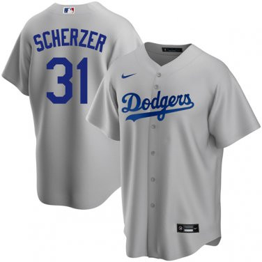 Men's Los Angeles Dodgers #31 Max Scherzer Gray Road Cool Base Jersey