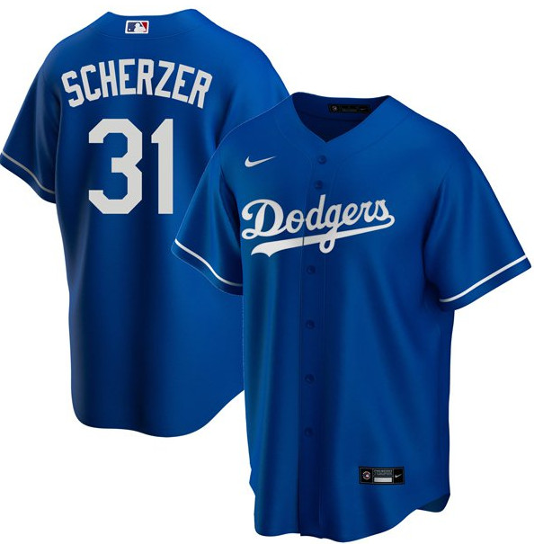 Men's Los Angeles Dodgers #31 Max Scherzer Royal Alternate Cool Base Jersey