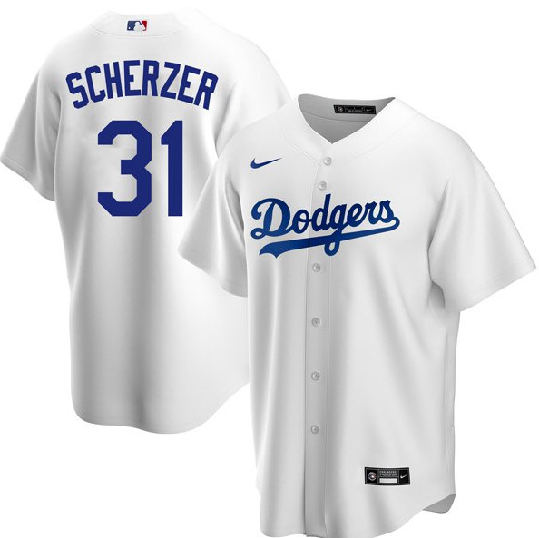 Men's Los Angeles Dodgers #31 Max Scherzer White Home Cool Base Jersey