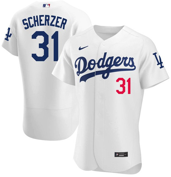 Men's Los Angeles Dodgers #31 Max Scherzer White Home Flex Base Jersey