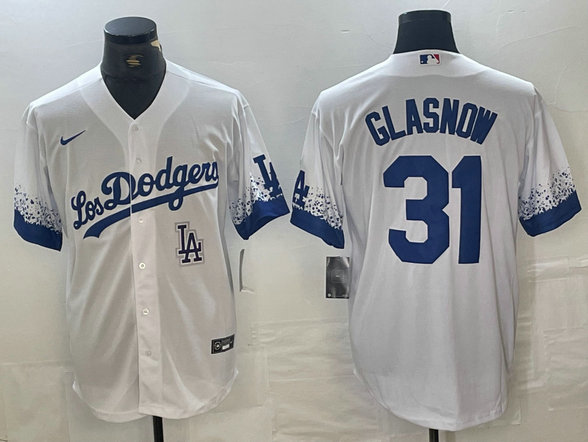 Men's Los Angeles Dodgers #31 Tyler Glasnow White City Connect Cool Base Stitched Baseball Jersey 1
