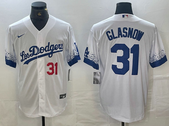 Men's Los Angeles Dodgers #31 Tyler Glasnow White City Connect Cool Base Stitched Baseball Jersey 3
