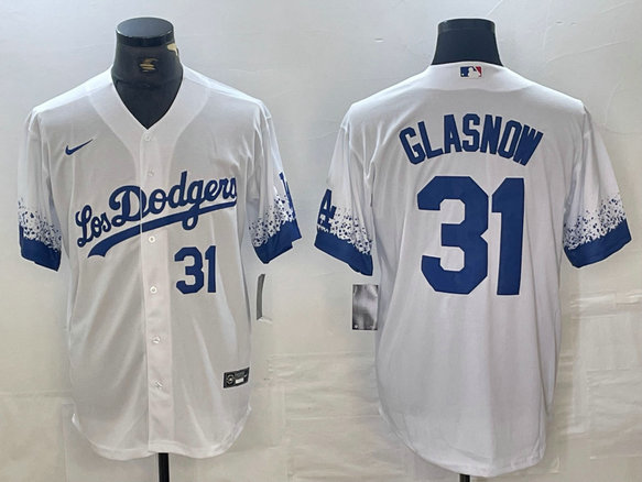Men's Los Angeles Dodgers #31 Tyler Glasnow White City Connect Cool Base Stitched Baseball Jersey
