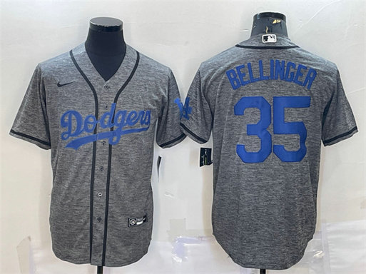 Men's Los Angeles Dodgers #35 Cody Bellinger Grey Cool Base Stitched Jersey