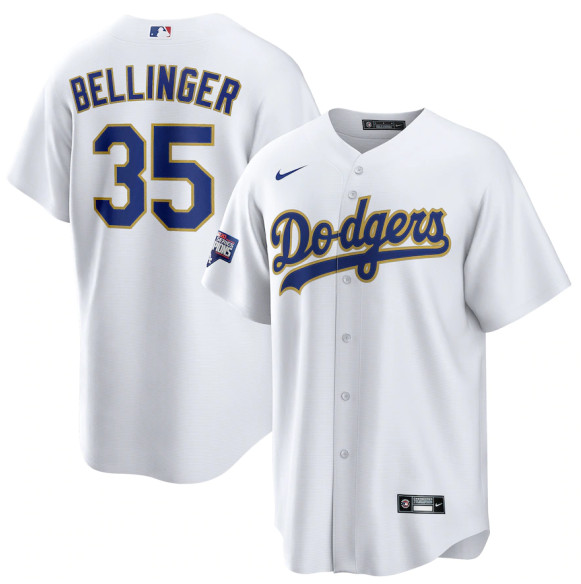 Men's Los Angeles Dodgers #35 Cody Bellinger Nike White Gold 2021 Gold Program Player Jersey
