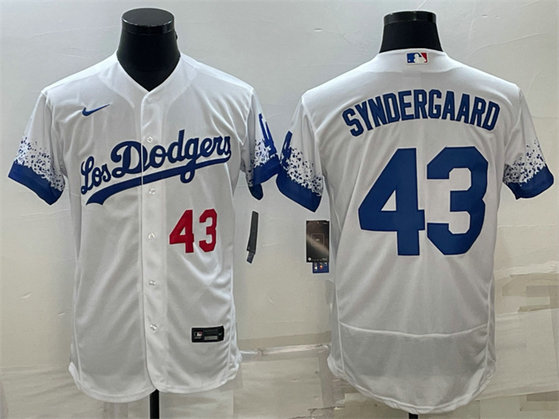 Men's Los Angeles Dodgers #43 Noah Syndergaard White City Connect Flex Base Stitched Baseball JerseyS