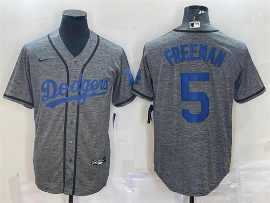 Men's Los Angeles Dodgers #5 Freddie Freeman Grey Cool Base Stitched Jersey