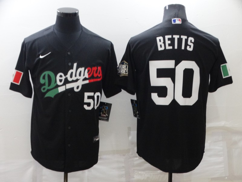 Men's Los Angeles Dodgers #50 Mookie Betts Black Cool Base Stitched Baseball Jerseys