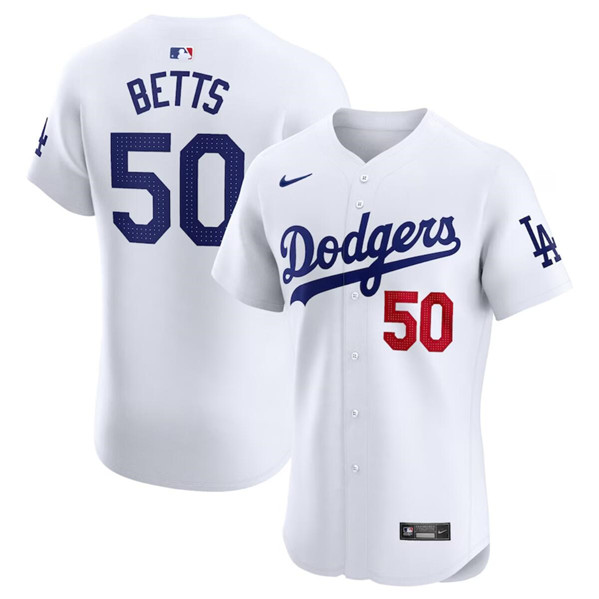 Men's Los Angeles Dodgers #50 Mookie Betts White Home Elite Stitched Jersey