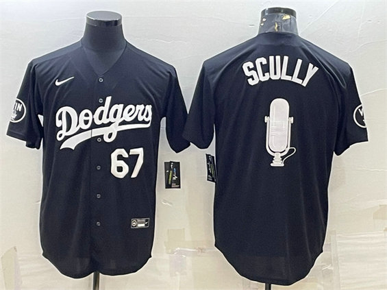 Men's Los Angeles Dodgers #67 Vin Scully Black Big Logo With Vin Scully Patch Stitched JerseyS