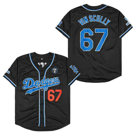 Men's Los Angeles Dodgers #67 Vin Scully Black Throwback 1950-2016 Jersey
