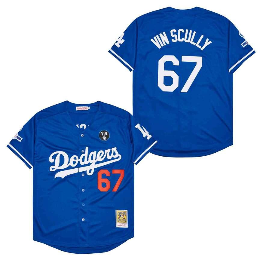 Men's Los Angeles Dodgers #67 Vin Scully Blue Throwback 1950-2016 Jersey