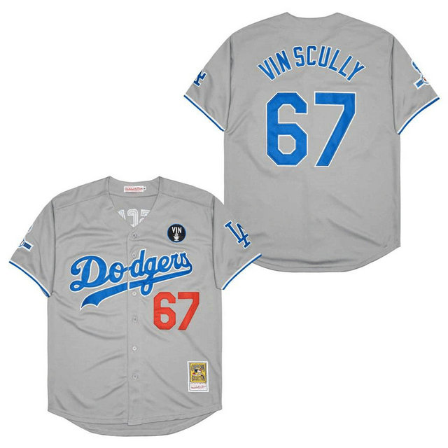 Men's Los Angeles Dodgers #67 Vin Scully Gray Throwback 1950-2016 Jersey
