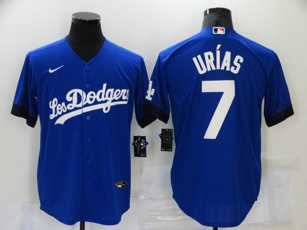Men's Los Angeles Dodgers #7 Julio Urias Blue 2021 City Connect Cool Base Stitched Jersey