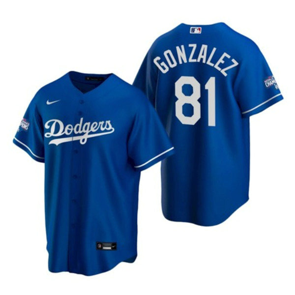 Men's Los Angeles Dodgers #81 Victor Gonzalez Royal 2020 World Series Champions Home Patch Cool Base Stitched Jersey