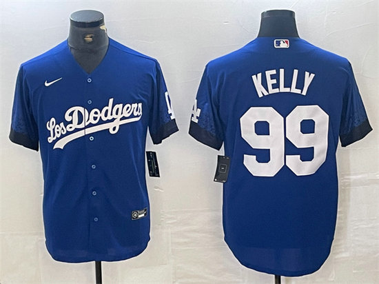 Men's Los Angeles Dodgers #99 Joe Kelly Blue City Connect Cool Base Stitched Baseball Jersey