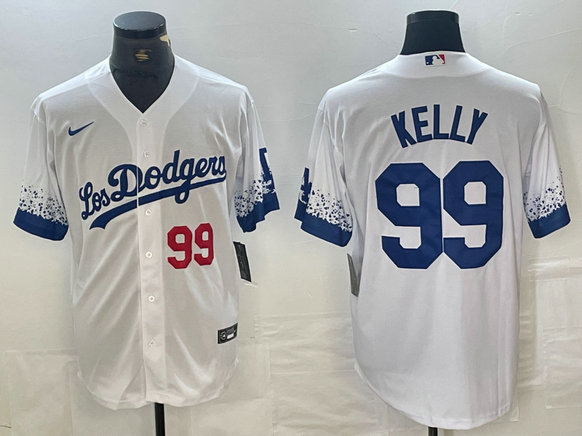 Men's Los Angeles Dodgers #99 Joe Kelly White City Connect Cool Base Stitched Baseball Jersey 2