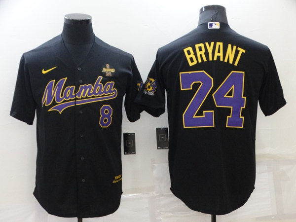 Men's Los Angeles Dodgers Front #8 Back #24 Kobe Bryant Black 'Mamba' Throwback With KB Patch Cool Base Stitched Jersey